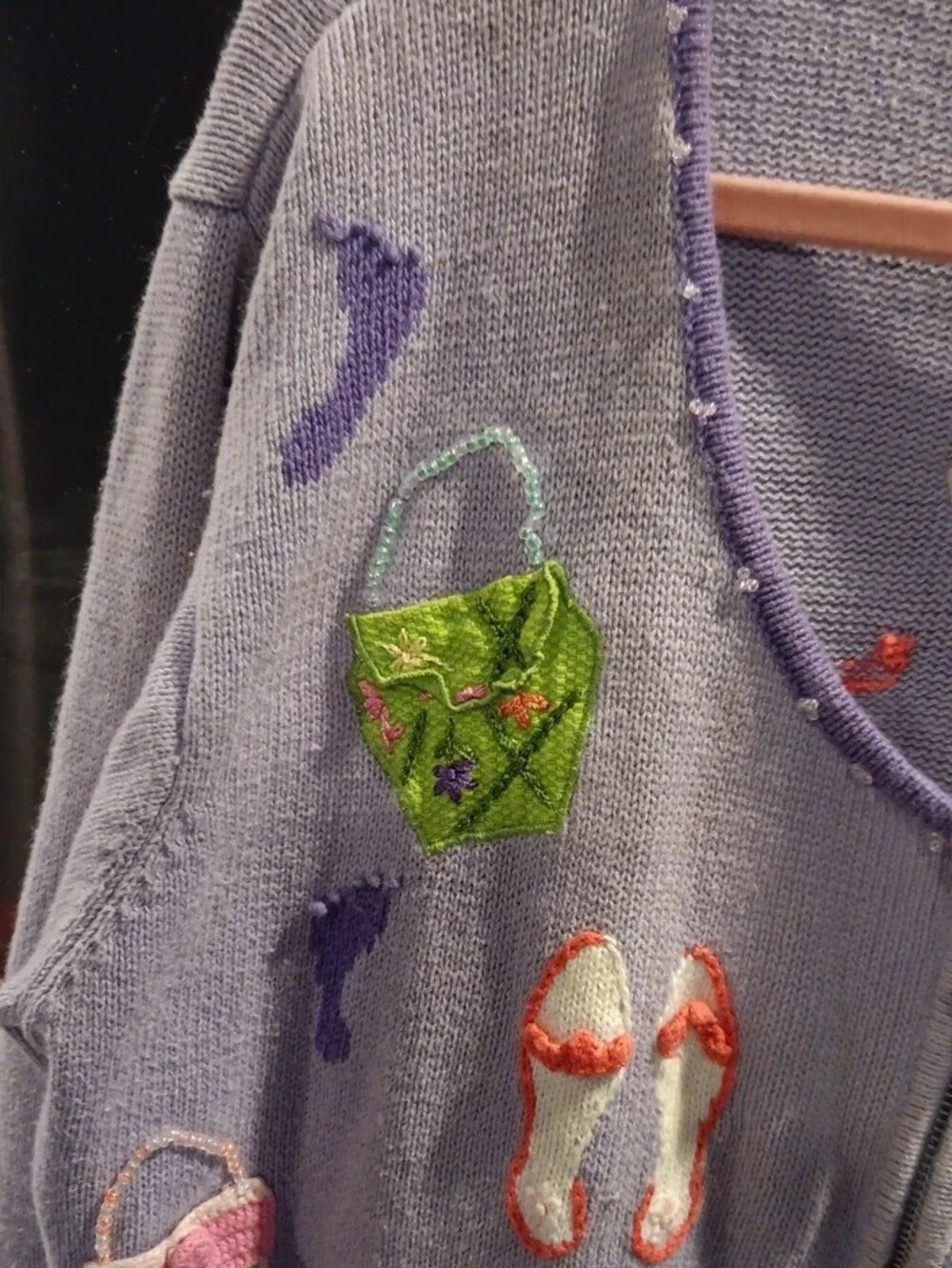 Storybook Knits Lavender Zip-Front Cardigan with Colorful Appliqués